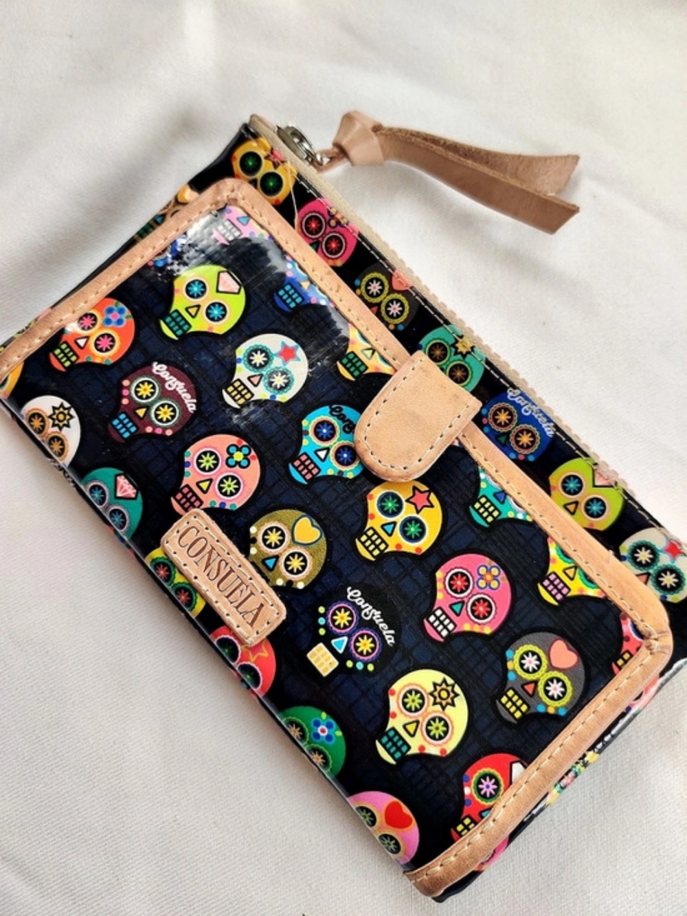 Consuela Sugar Skulls Slim Wallet Wristlet Black & Multicolor